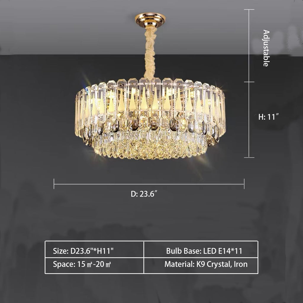 Round: D23.6"*H11" Oversized Transparent Crystal Tiered Chandelier Suit for Living/Dining Room/Bedroom