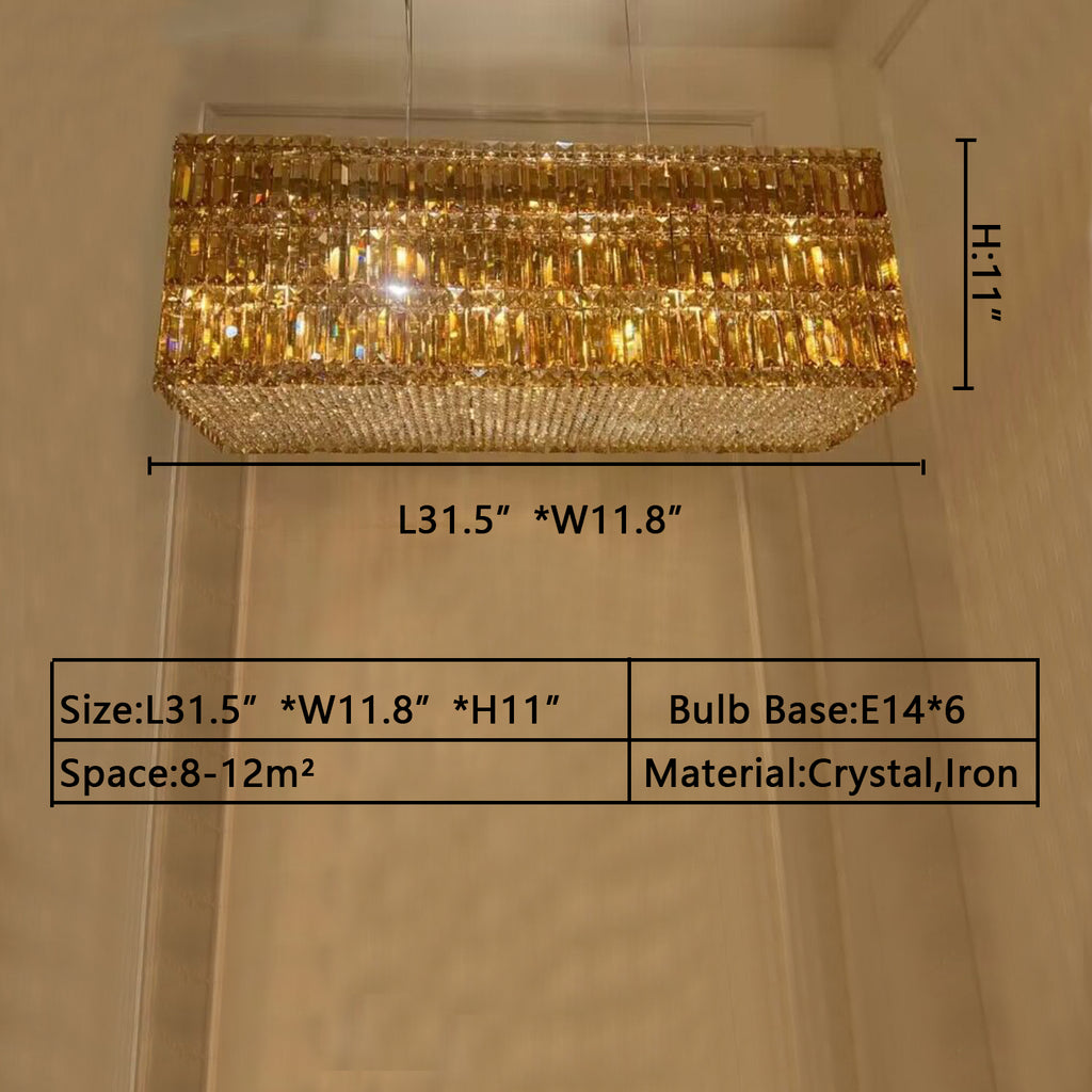 L31.5" 6Lights Extra Large gold rectangle crystal chandelier modern ceiling light for dining room/living room/kitchen island/restuarant/coffee table