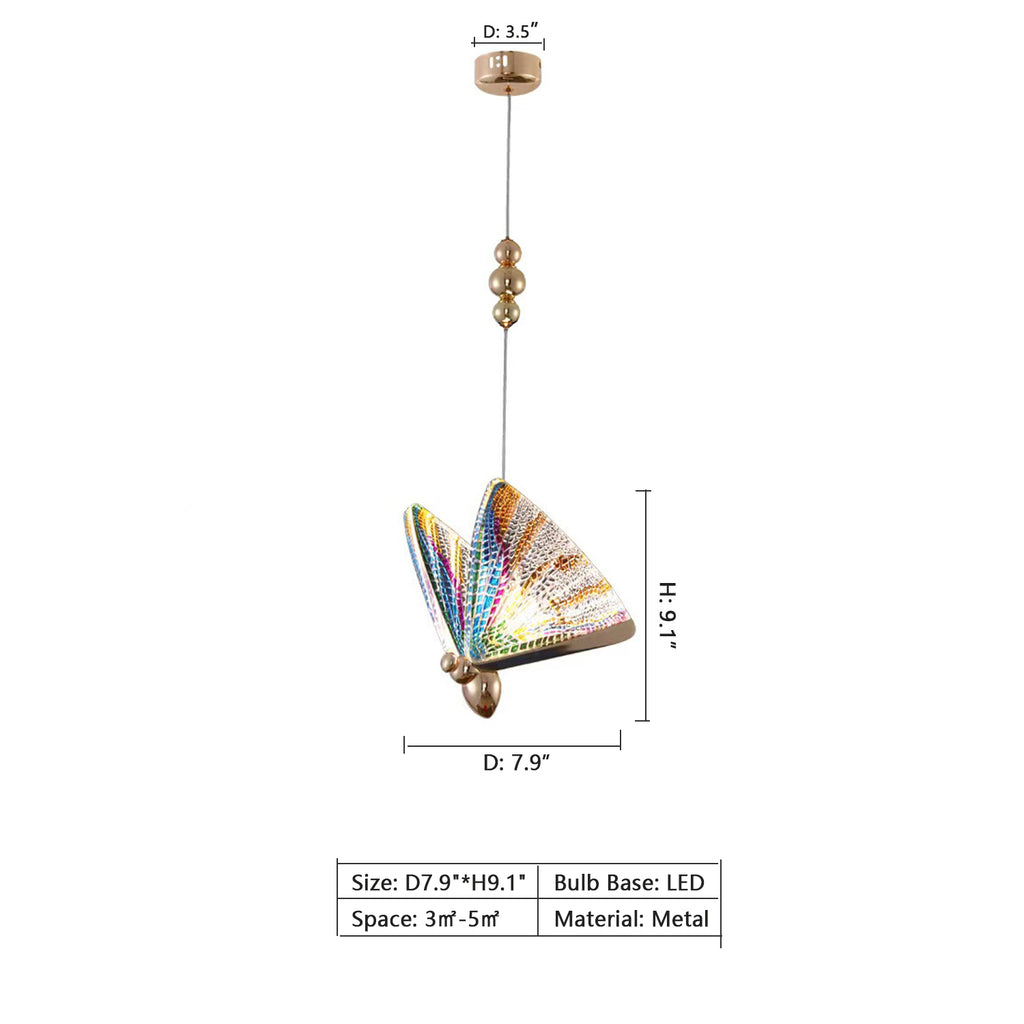 1Head: D7.9"*H9.1"  butterfly, modern, light luxury, pendant, unique, bedroom, dining table, kitchen island, staircase