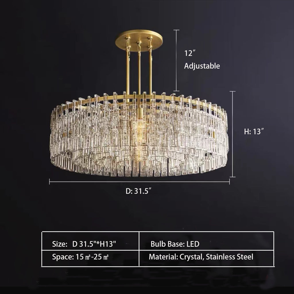 D31.5"*H13"  Marigold Multi-Tier Crystal Chain Round Chandelier 60"  Extra Large Multi-layer Round Crystal Ceiling Chandelier for Living Room