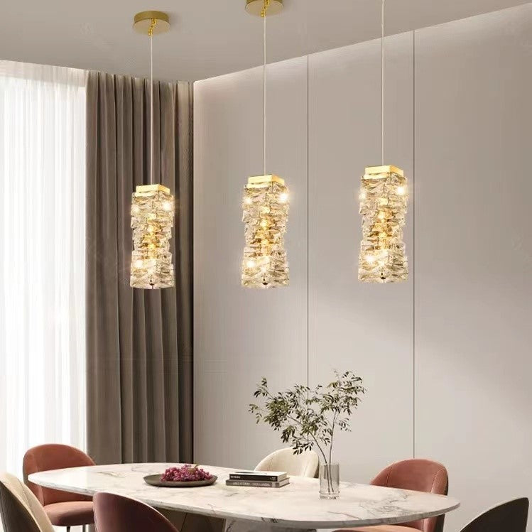 modern, chrome, irregular, rectangle, crystal, stainless steel, pendants, bedroom, dining table
