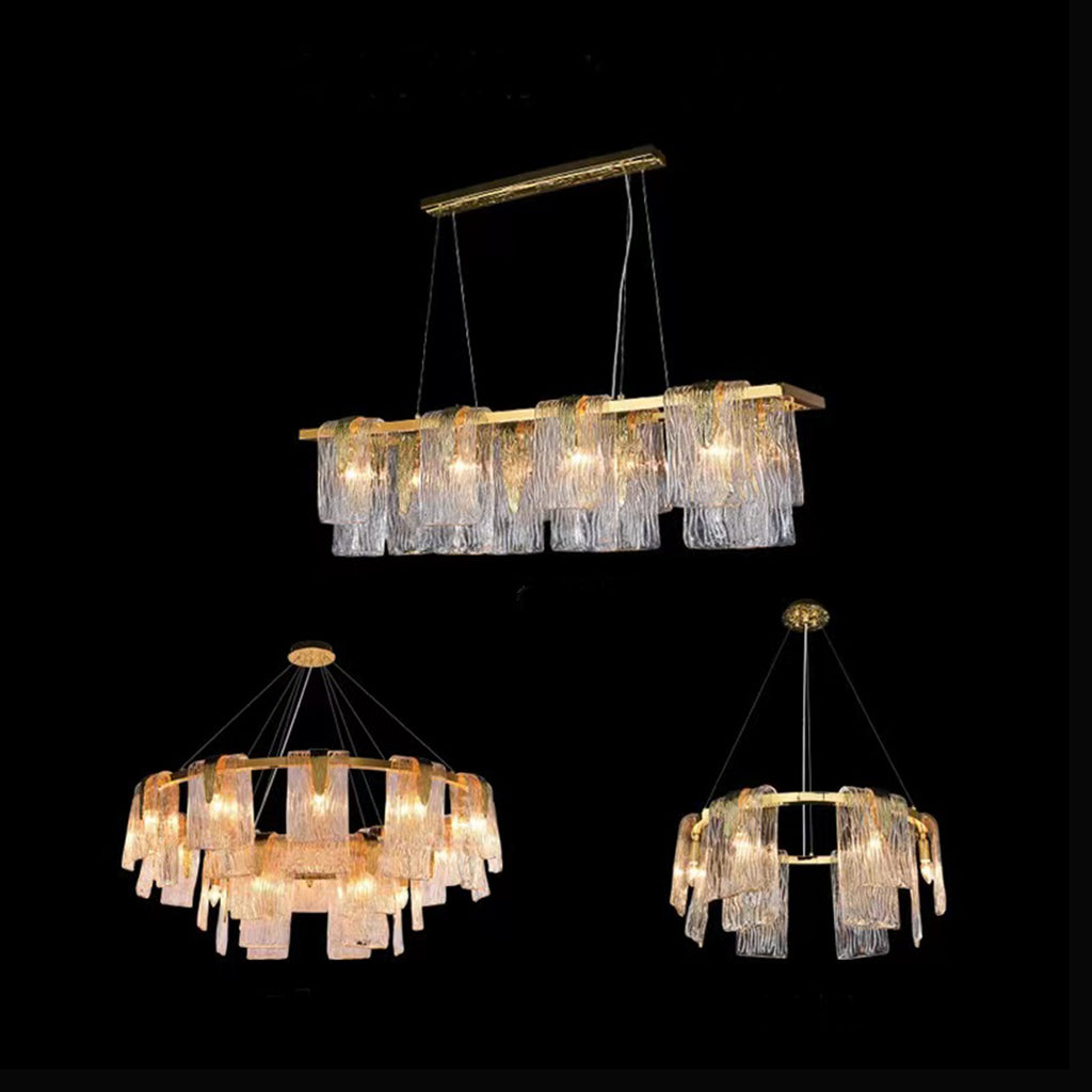 Art Design Copper Chandelier Living Lights Decoration Modern Deckenleucht AC110V 220V Gold Plafonnier Led Dining Hanglamp  Luxury Irregular Glass Slice Chandelier Suit in Brass Finish for Living Room/ Ding Room/ Bedroom