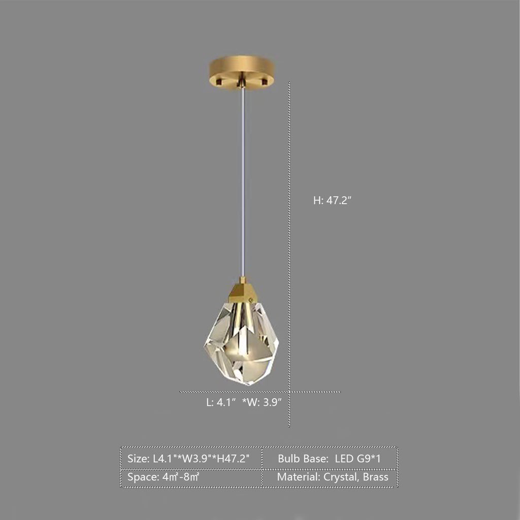 L4.1"*W3.9"*H47.2"  facet, diamond, clear, crystal, pendant, light, bedside, coffee table, kitchen island, brass, black, bar, home office