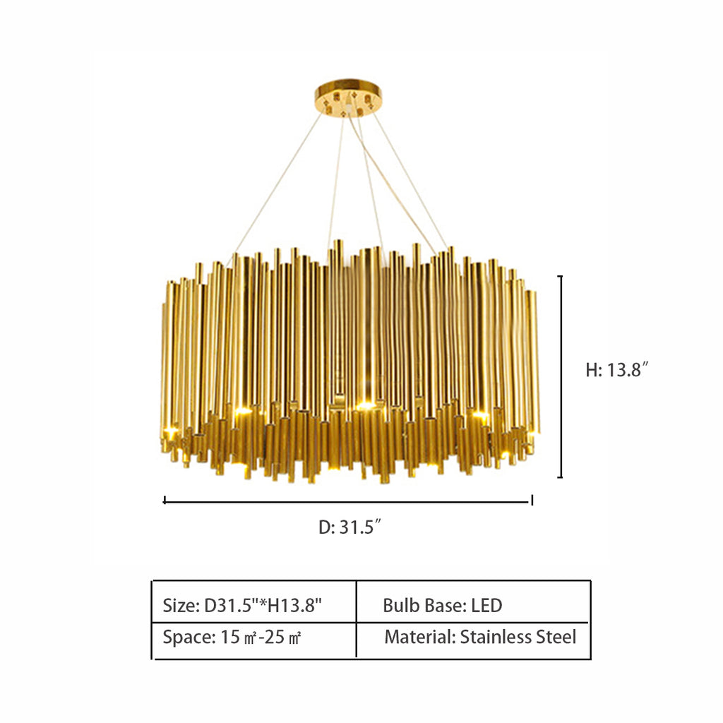 D31.5"*H13.8"  gold, luxury, post modern, drum, round, irregular, pendant, chandelier, living room, dining room, bedroom, home office