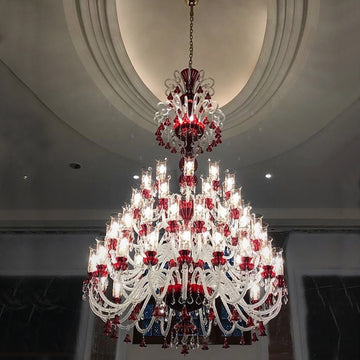 classic/traditional red glass crystal chandelier oversized/extra large/huge flower art light fixture for 2-story/duplex buildings foyer/staircase/hallway/entryway/lobby