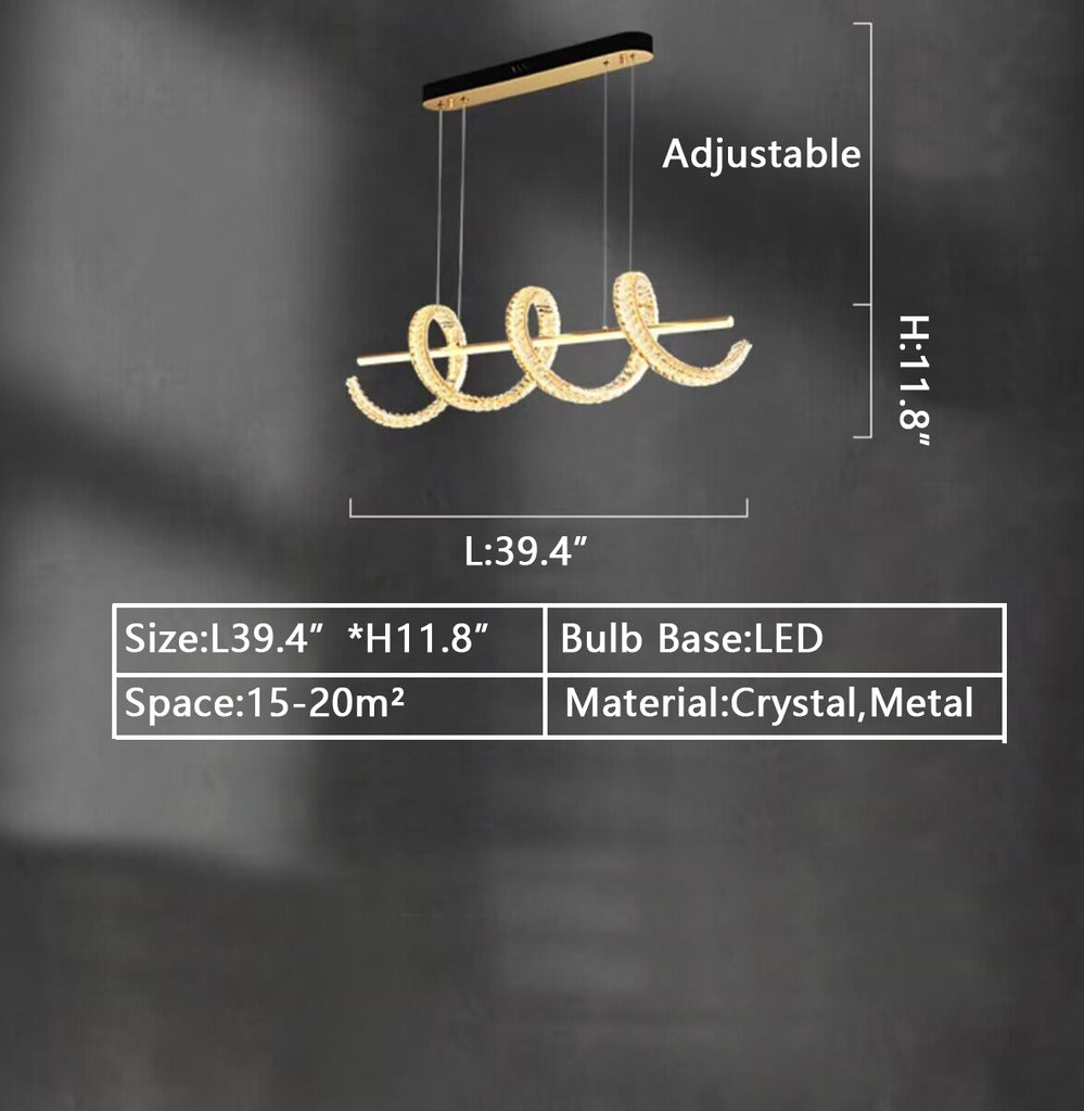 L39.4" gold modern art crystal chandelier linear spiral crystal light for dining table /bar /coffee table /long table