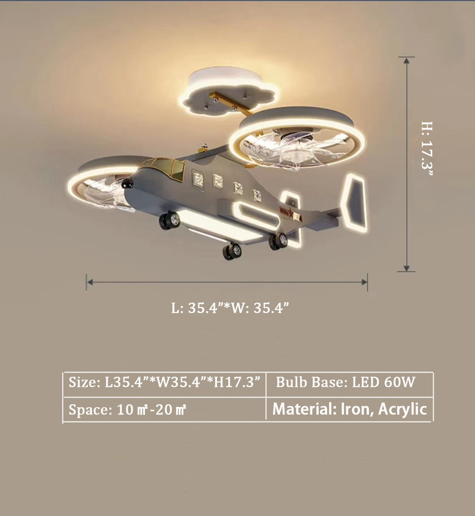 L:35.4"*W:35.4"*H17.3"  fighter plane, airplane, cartoon, pendant, kid's room, creative, fan, Avatar