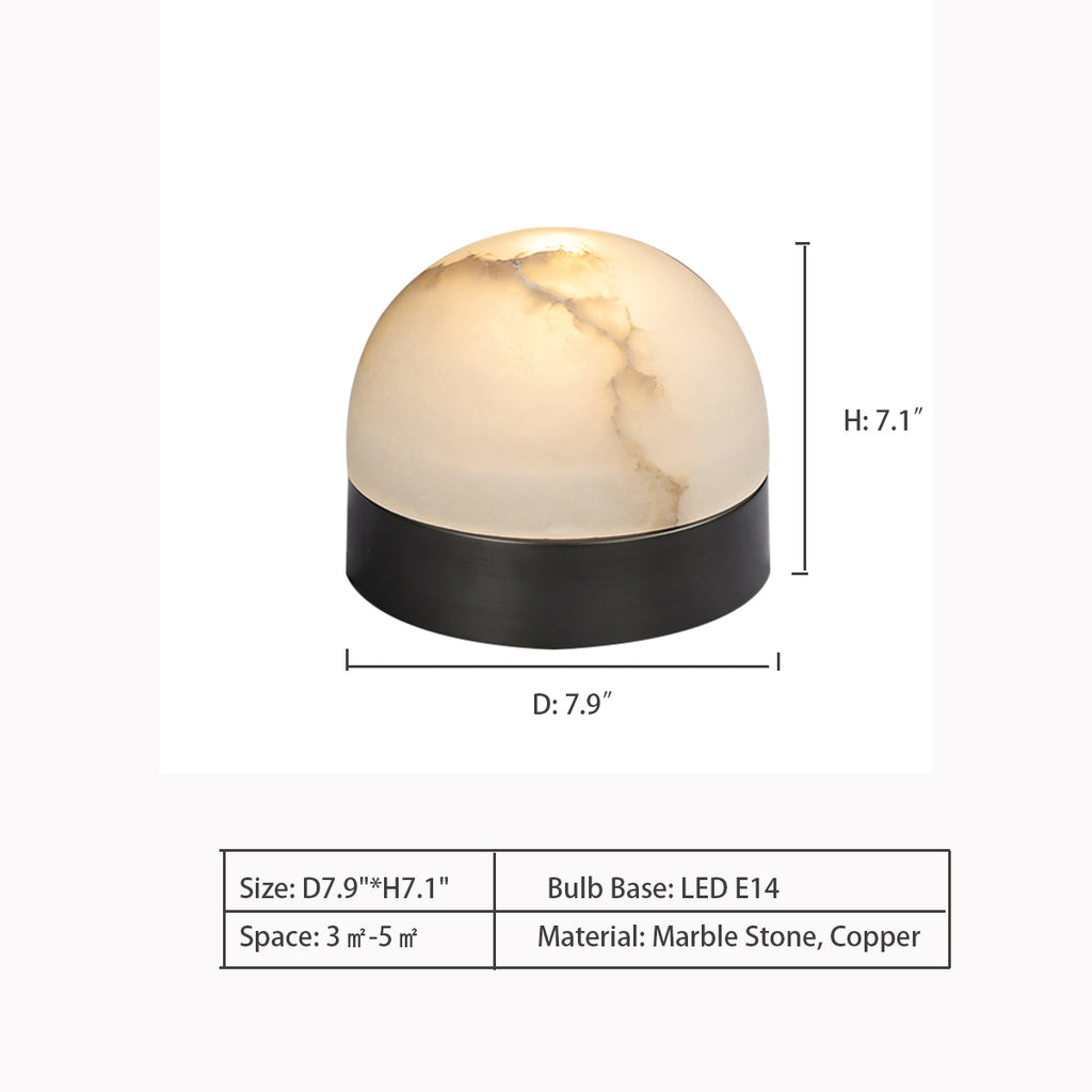 D7.9"*H7.1"   hemispherical, natural, marble, stone, table lamp, coffee table, desk, entryway