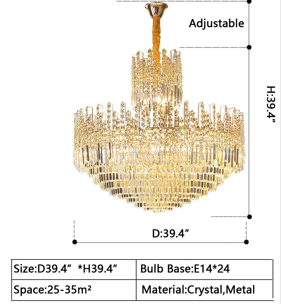 24Heads: D39.4"*H39.4"  light luxury, large, oversized, multilayer, crystal, pendant, staircase, foyer, hallway, living room