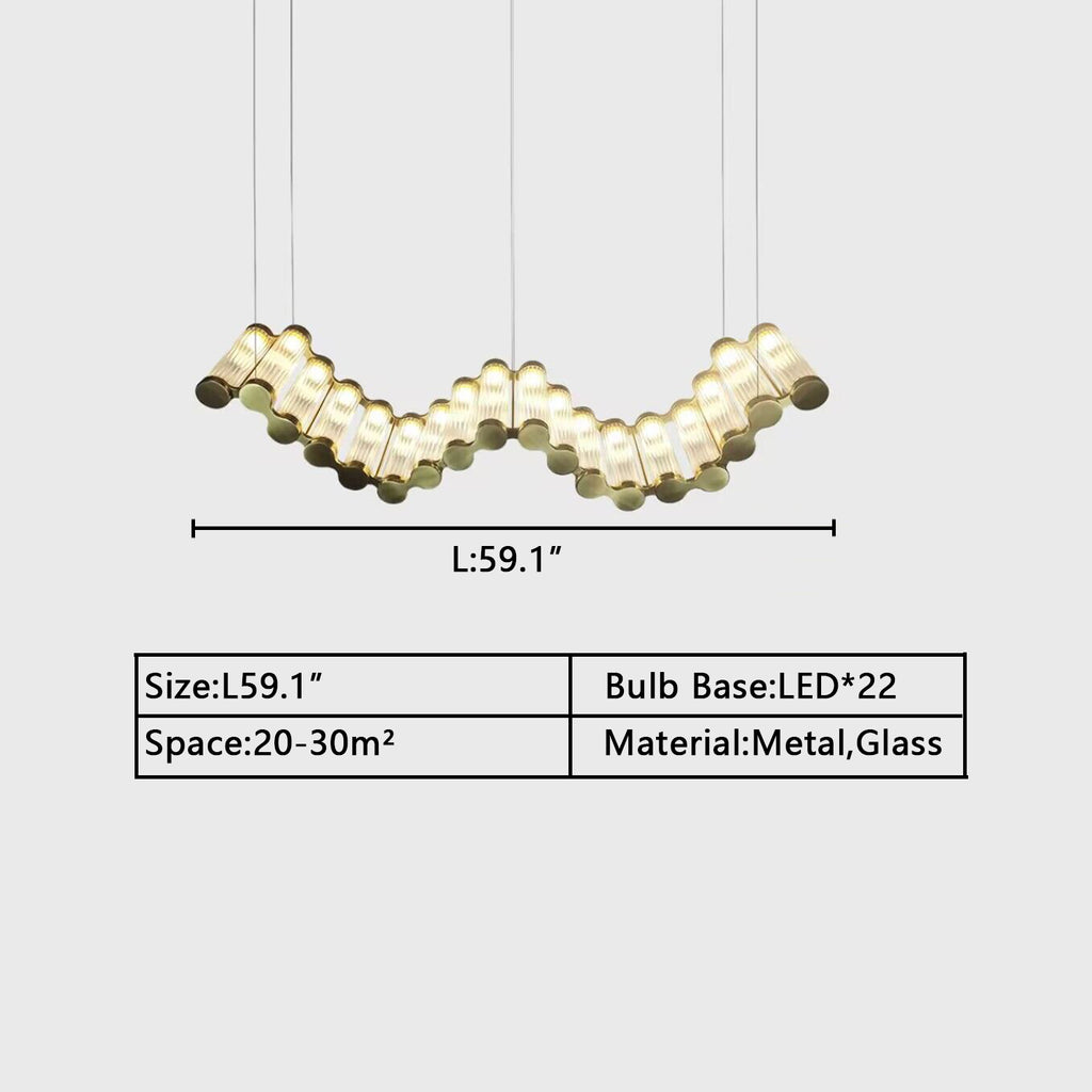 L59.1INCHES Luxury Stretched chandeliers for Home long S-shape Hanglamp Kitchen Living Room Villa round bedroom Suspension Luminaire Design linear wave style gold glass chandelier