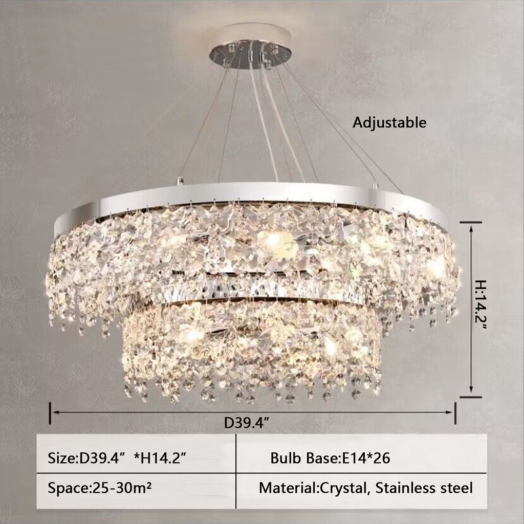 Round 2Layer: D39.4"*H 14.2"  modern, light luxury, crystal, butterfly, pendant, chandelier, suit, living room, hotel lobby
