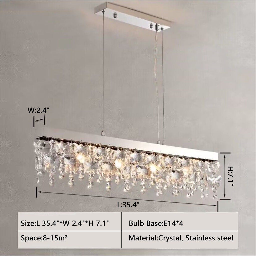 Rectangle: L 35.4"*W 2.4"*H 7.1"  modern, light luxury, crystal, butterfly, pendant, chandelier, kitchen island, dining table, 