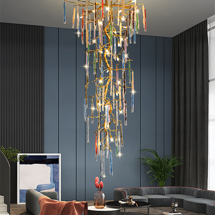 brass long ceiling foyer crystal chandelier modern fashion color light lamps,for hallyway.hotel lobby/duplex building stairwell