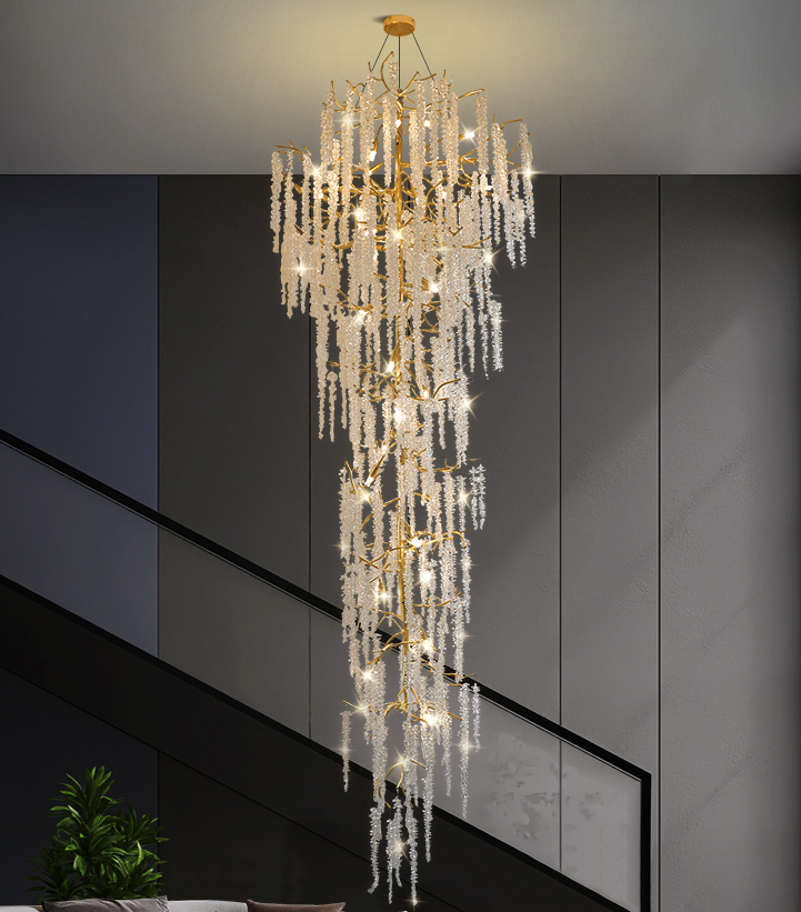 branch long ceiling crystal chandelier for foyer/staircase/stairwell/villa entryway/dining/living room/hotel lobby