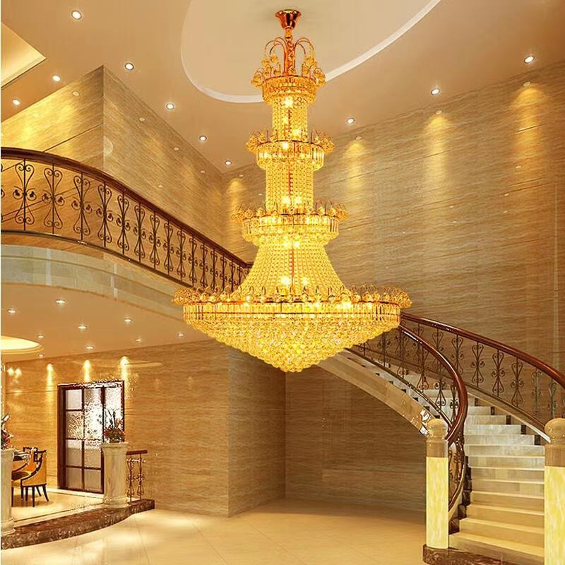 luxury, pendant, golden, crystal, extra large, empire, vintage, large foyer, hotle lobby, entryway, staircase, living room