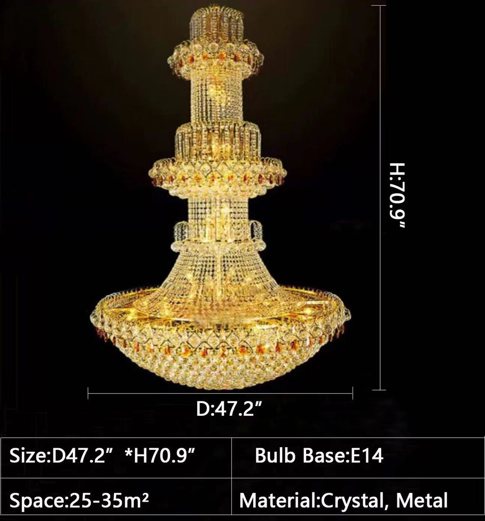 4Layers: D47.2"*H70.9“ extra large, gold, empire, tiered, crystal, luxury, living room, ballroom, duplex, villa, loft