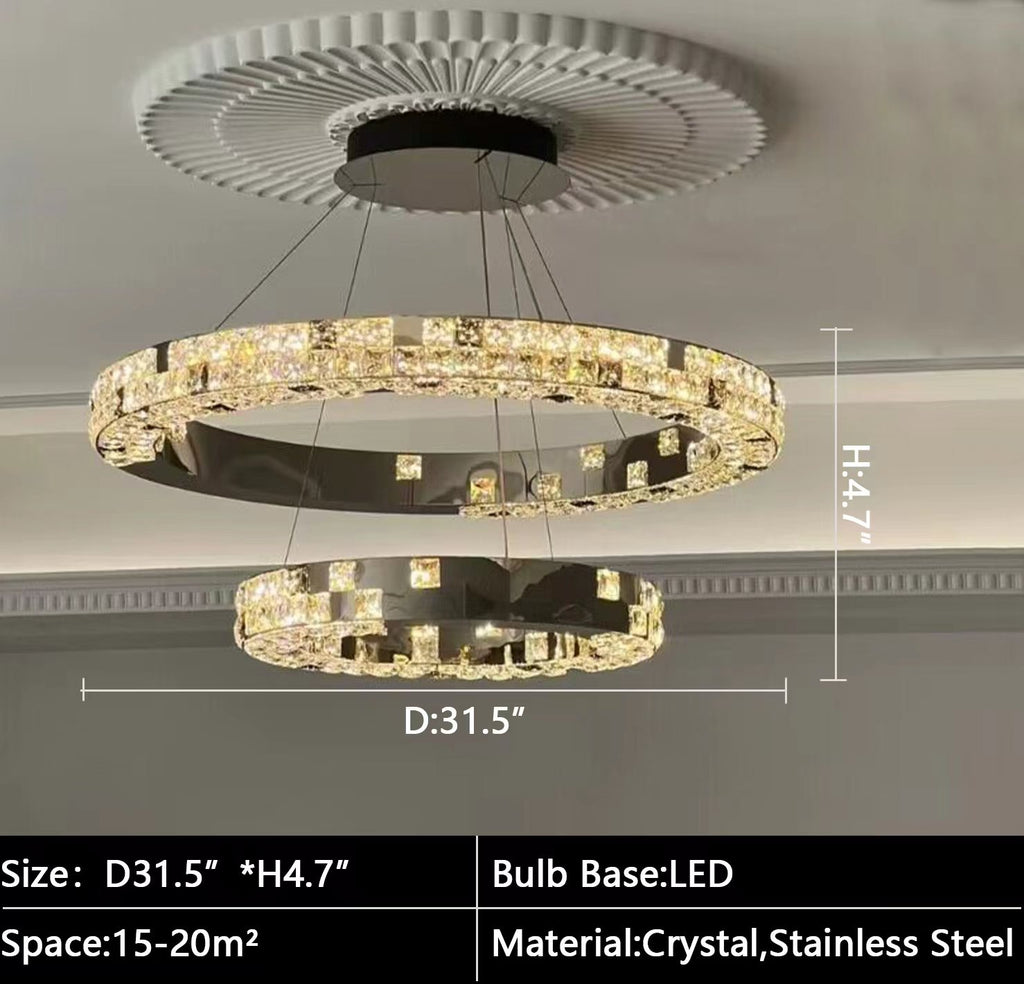 D 31.5"*H 4.7"  2023, new, tiered, multilayer, crystal pendant, ring, ceiling, living room, dining room