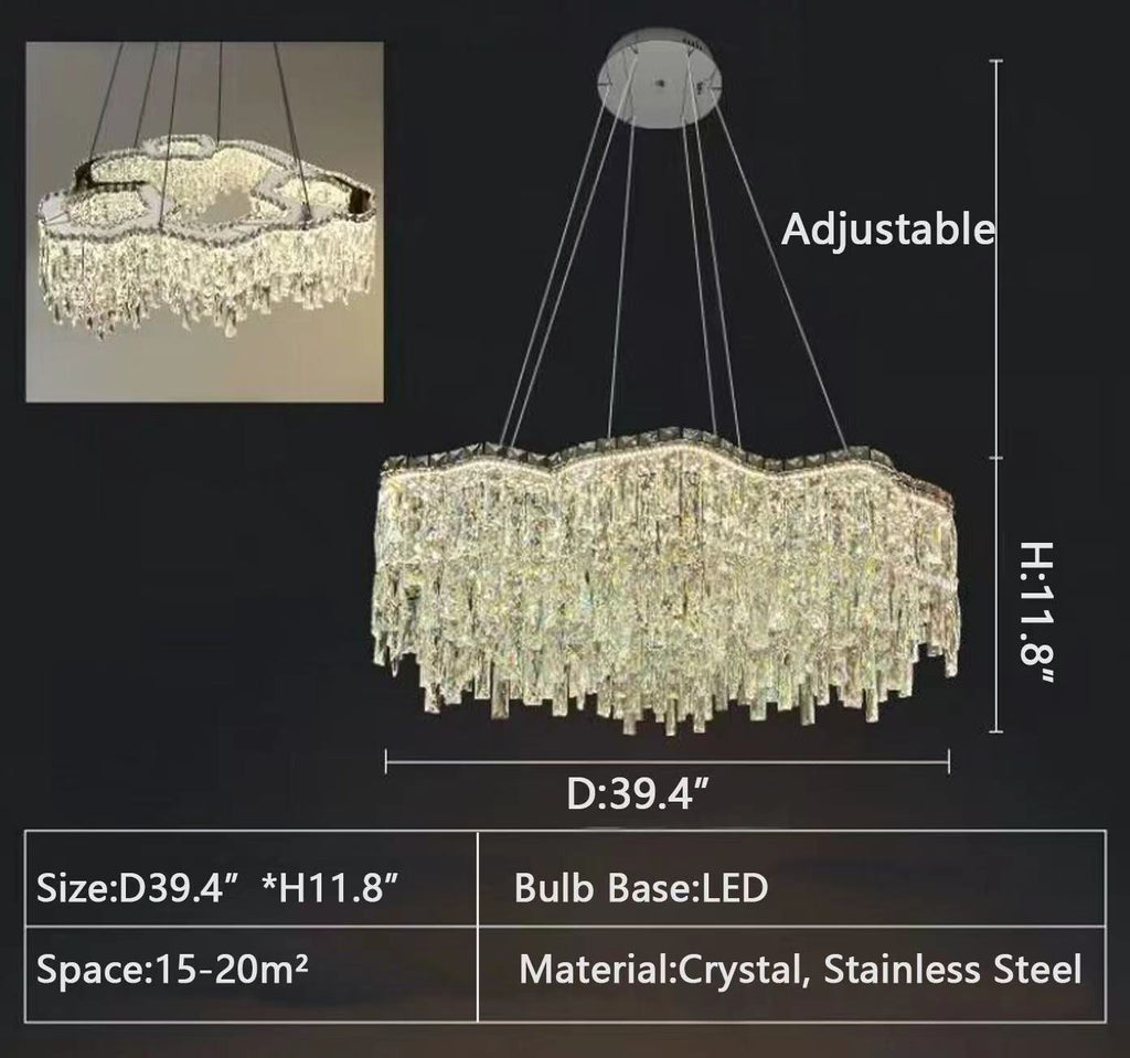 D39.4"*H11.8" light luxury, post-modern, atypical, crystal, irregular,, round, pendant, bedroom
