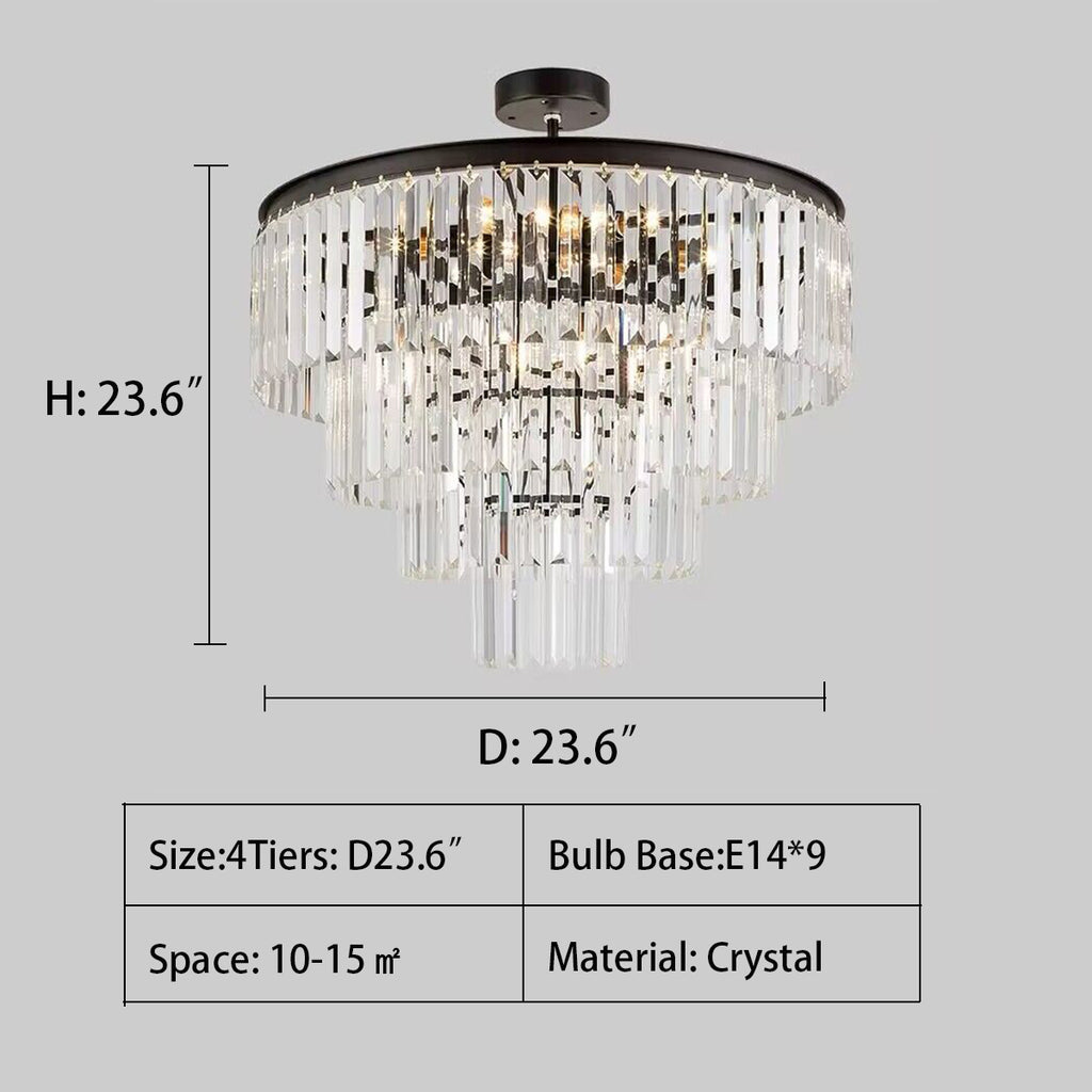 4Tiers: D23.6"  round, gold, black, tiered, cake, chandelier, crystal, pendant, living room, bedroom, 
