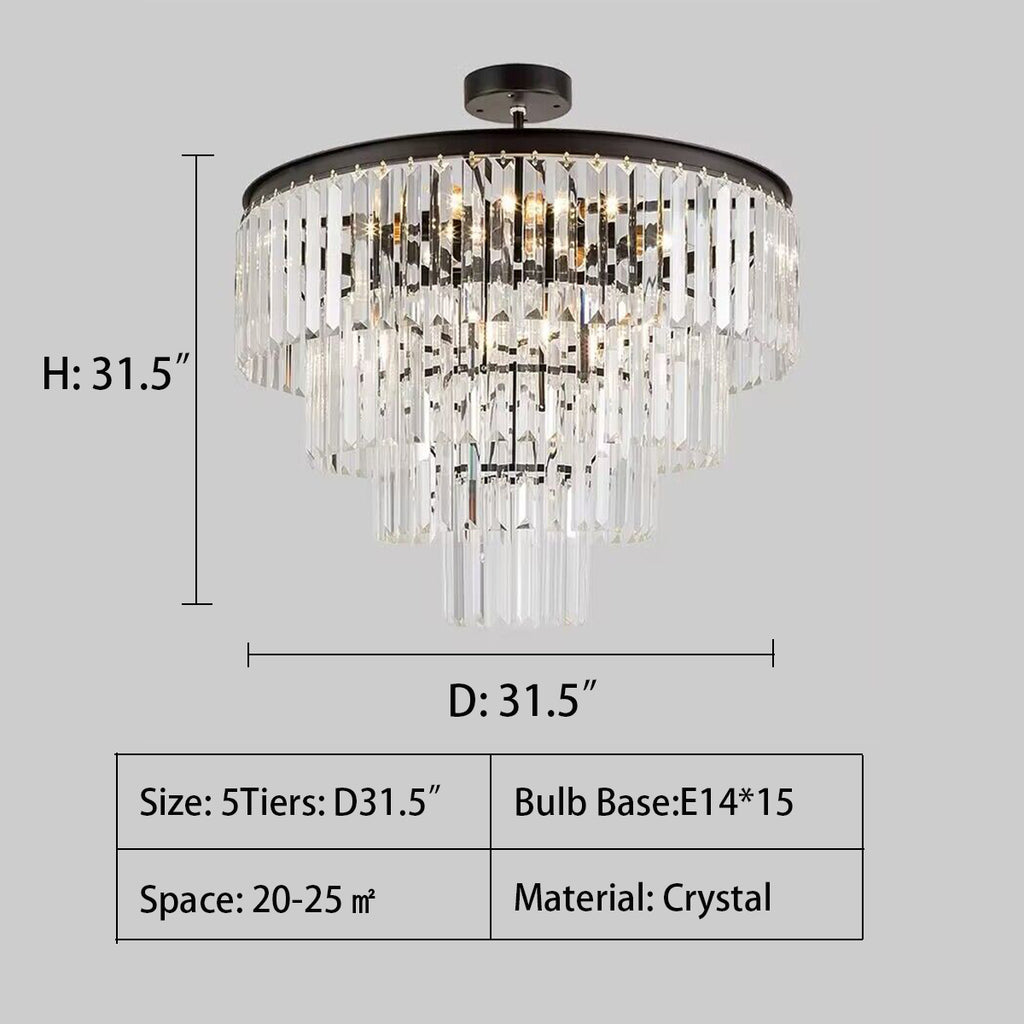 5Tiers: D31.5"  round, gold, black, tiered, cake, chandelier, crystal, pendant, living room, bedroom, 