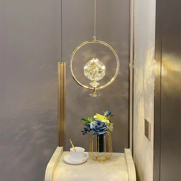 globe, light luxury, crystal, chandelier, sputnik, bedside. round, loop, ring, bedroom, pendant, night light