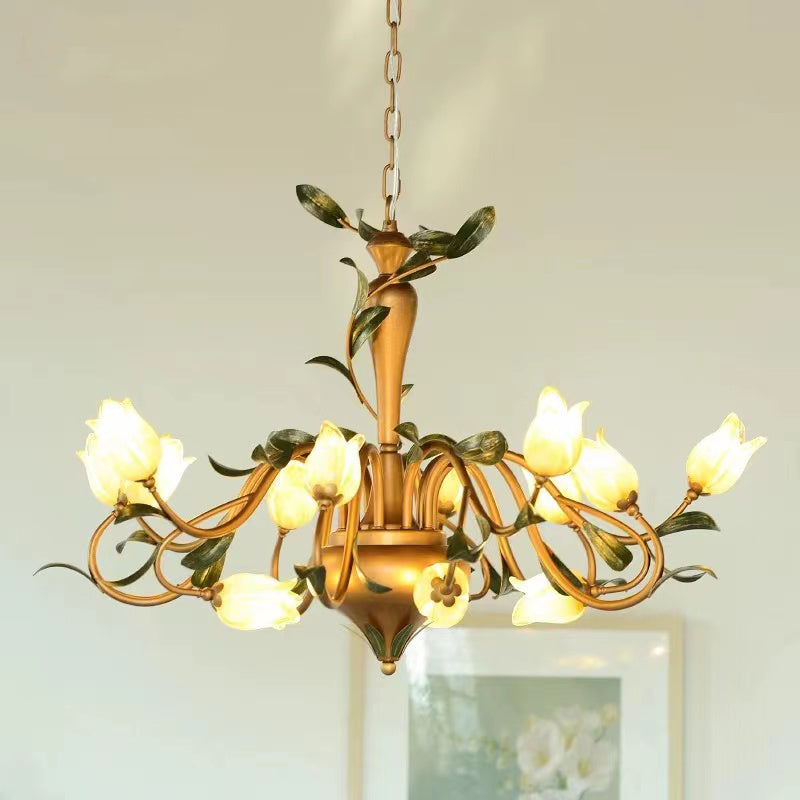 vintage, antique, wrought iron, tulip flower, chandelier, pendant,  bedroom, girl's room, femal