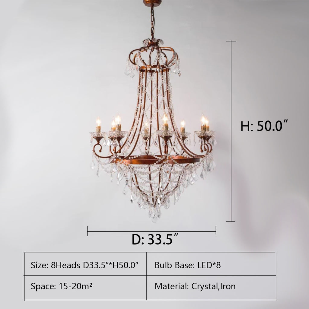 8Heads: D33.5"*H50"  coral, candle, retro, vintage, antique, oversized, extra large, for high-ceiling room, crystal, iron, staircase, villa, cafes
