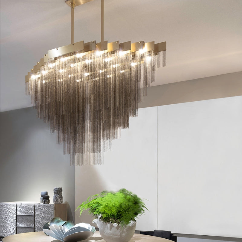 Kelly XL Chandelier By Gabriel Scott,extra large /oversized/huge/Modern Light Luxury Italian Wave-shaped Tassels Chandelier Designer Creative Dining Table Light Fixture 