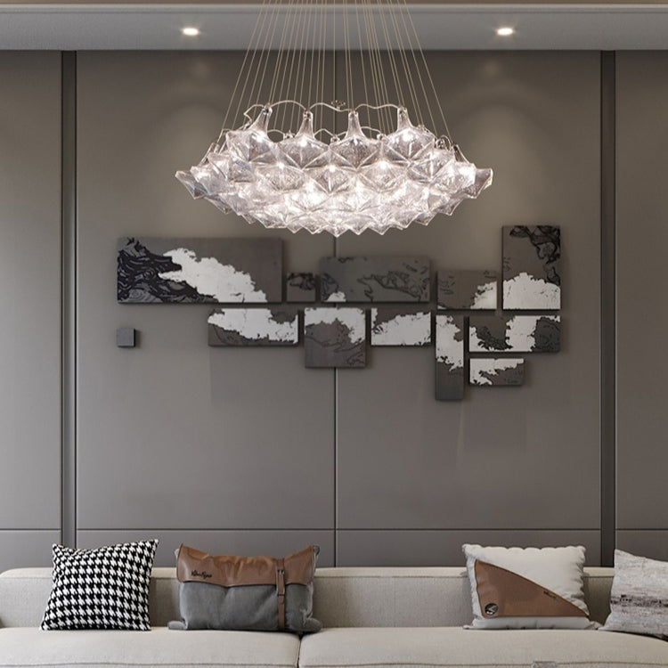 art, large, glass, diamond, morning glory, flower cluster, chandelier, living room, round dining table, staircase, bedroom, minimalism, nordic, pure, Facet Chandelier, Facet Sculpture Cluster Pendant Light