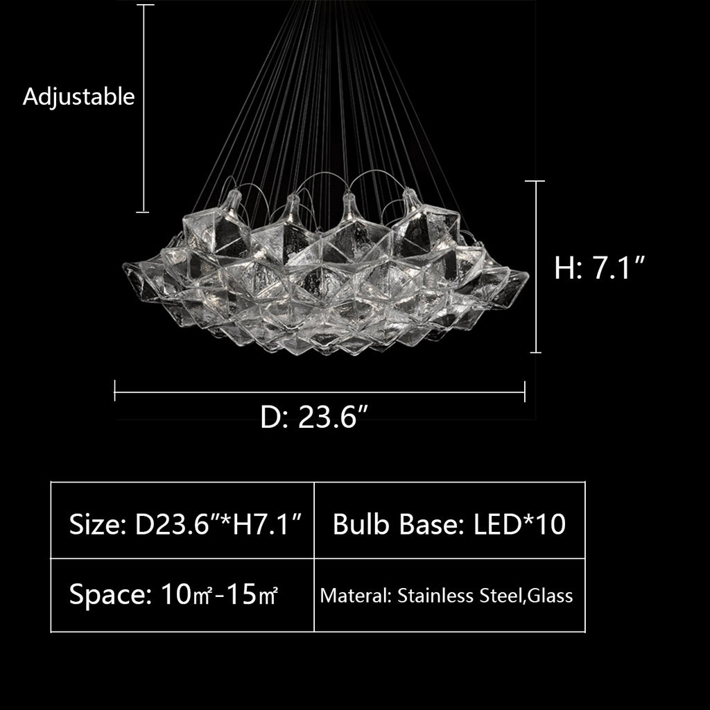 D23.6"*H7.1"  art, large, glass, diamond, morning glory, flower cluster, chandelier, living room, round dining table, staircase, bedroom, minimalism, nordic, pure, Facet Sculpture Cluster Pendant Light, Facet Chandelier