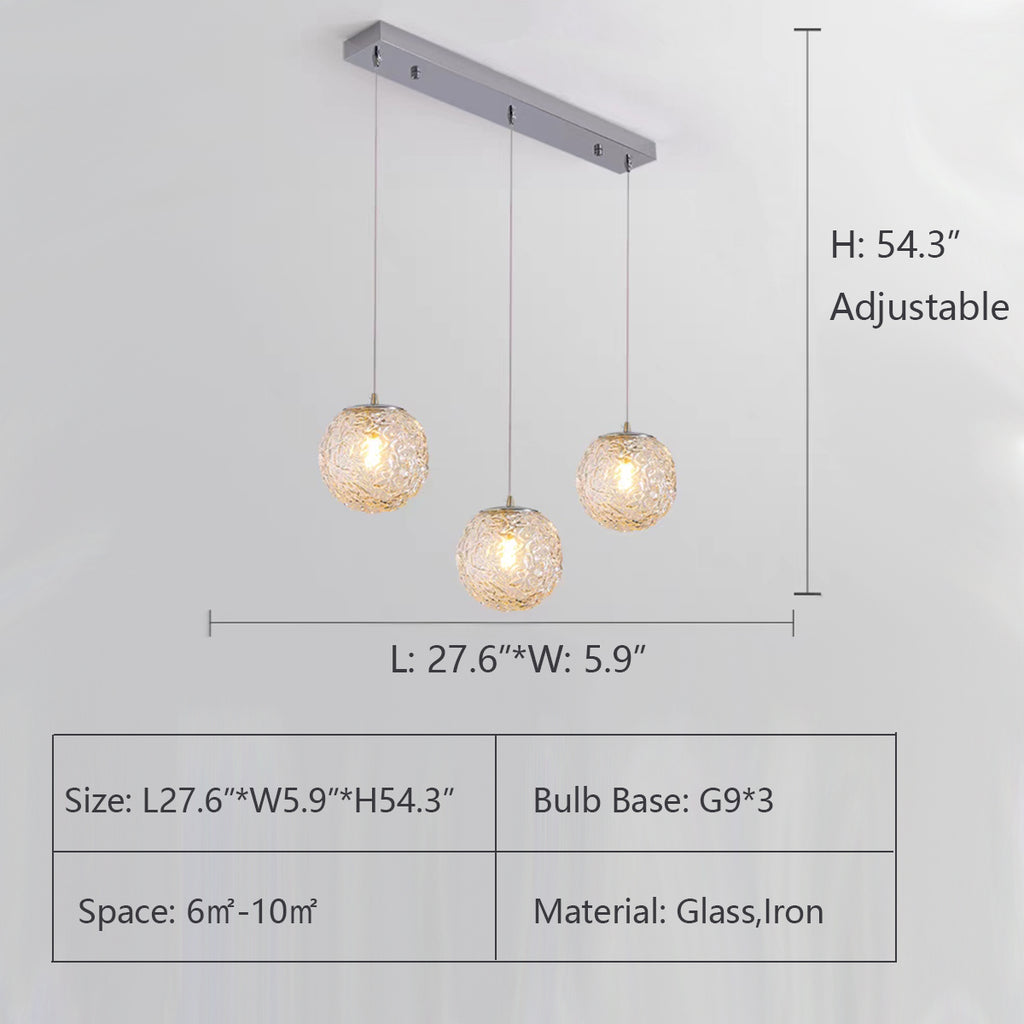 3Lights: L27.6"*W5.9"*H54.3"  sphere, round, glass, art, scandivavian, water ripple, bubble, cluster, pendant, chandelier, living room, bedroom, loft, duplex