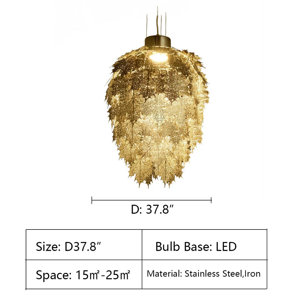 D 37.8"  art, adventurous, eastern flavor, maple leaf, chandelier, living room, dining room, bedroom, oval