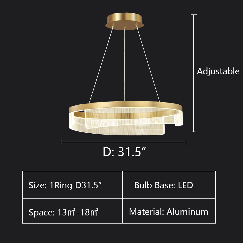 1Ring: D31.5"  gold, ring, pendant, light luxury, modern, aluminum, acrylic, round,  living room, dining room, bedroom