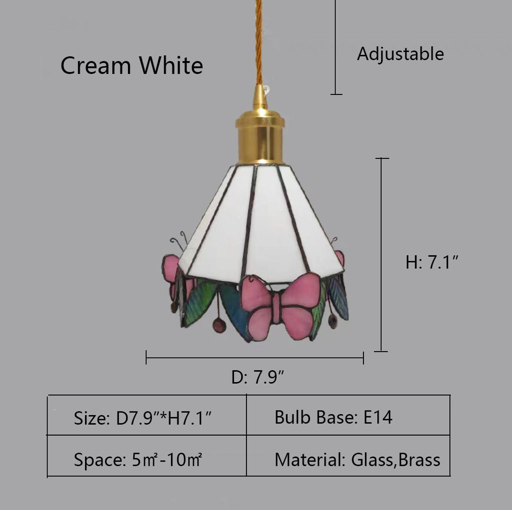 Cream White: D7.9"*H7.1"  Japanese Designer, Tiffany, retro, colorful, glass, impressionism, butterfly, natural, pendant, chandelier, foyer, entryway, coffee table, Monet , cream white