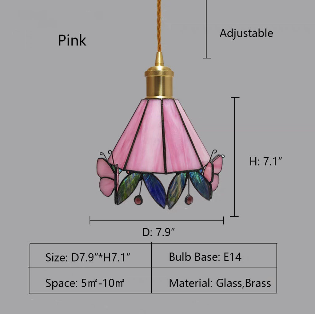 Light Pink: D7.9"*H7.1"  Japanese Designer, Tiffany, retro, colorful, glass, impressionism, butterfly, natural, pendant, chandelier, foyer, entryway, coffee table, Monet, light pink