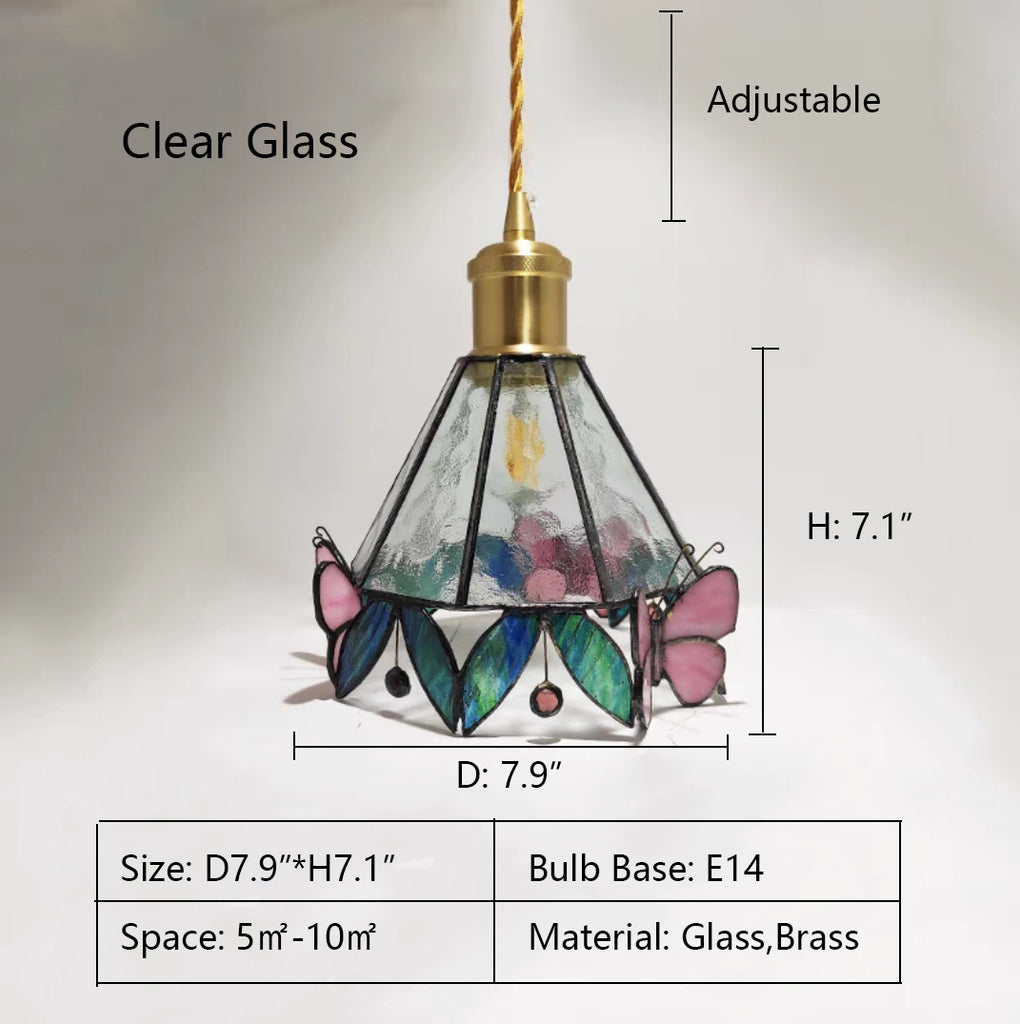 Clear Glass: D7.9"*H7.1"  Japanese Designer, Tiffany, retro, colorful, glass, impressionism, butterfly, natural, pendant, chandelier, foyer, entryway, coffee table, Monet, celar glass