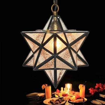 Tiffany Chandelier, clear seedy glass, star, pentagram, pendant light, ceiling, entrance, hallway, coffee table, bedside, corridor, walk-in closet