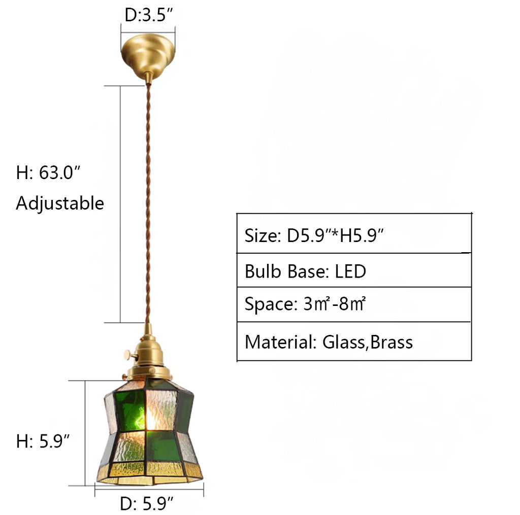D5.9"*H5.9"  SKIVTGLAMP Hanging Swag Lamp no Wiring Needed Portable Pendant Light with 20ft Plug-in UL Dimmable Cord Brass Finished E26 Socket Tiffany Green Glass Lamp Motion Sensor Hanging Lamp for Hallway , stained glass, plaid, retro, vintage, hanging lamp