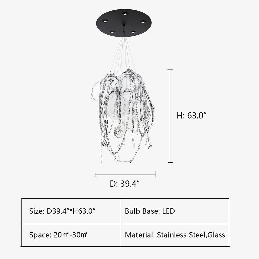 D39.4"*H63"  gothic, bone, skull, blown glass, postmodern, bone chain, avant, adventurous, pendant, chandelier, death, mourning, celebration, for large living room, long dining table, high ceiling room, staircase, flush mount,  Memento Mori Chandelier