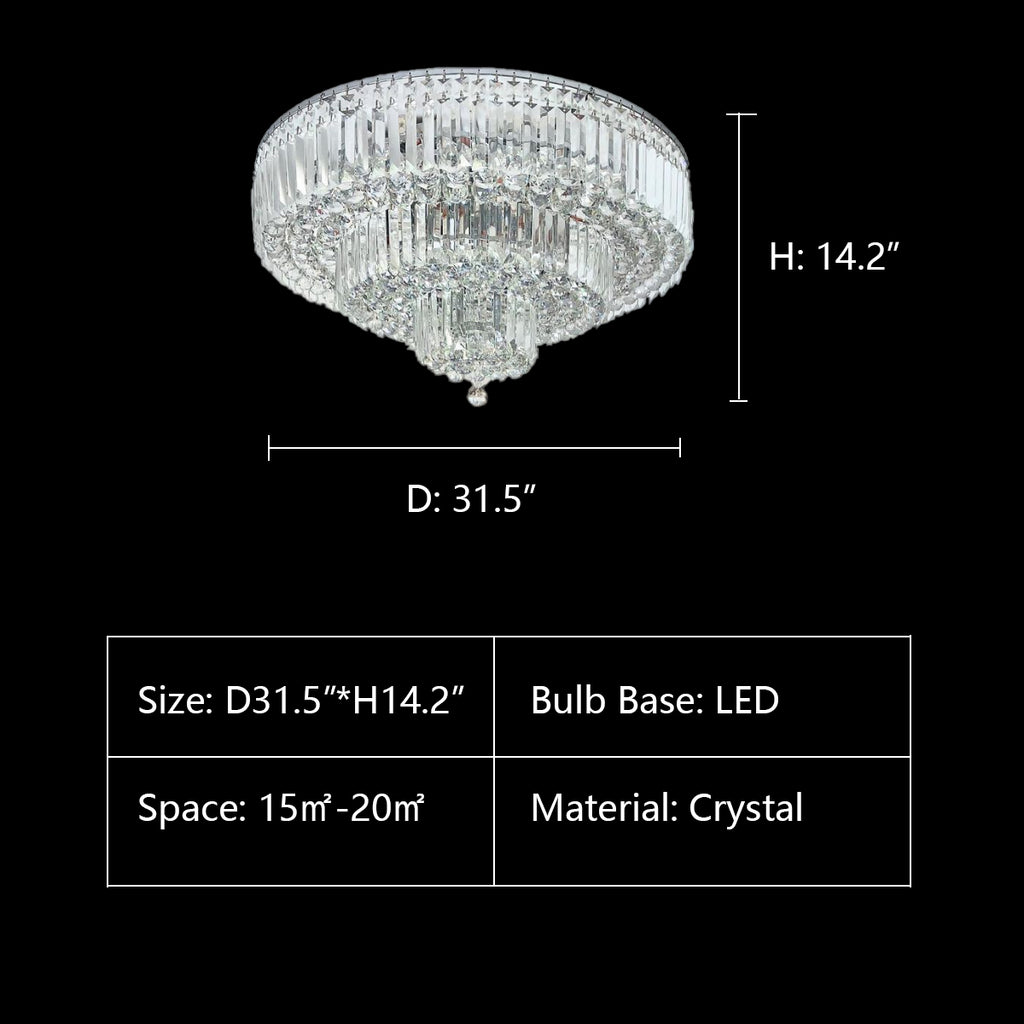 D31.5"*H14.2"  round, tiered, oversized, extra large, for large space, for large dining table, flush mount , chandelier, crystal beaded