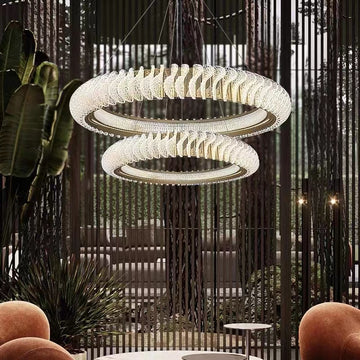 tiered, ring, round, extra large, oversized, stainless steel, pendant, classic, for large space, big living room, large dining table, high-ceiling space