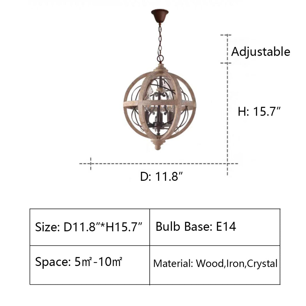 D11.8"*H15.7"  ornate, wood, rustic, american country, framhouse, iron, candle, teardrop, crystal, round, classic, mid-century, vintage