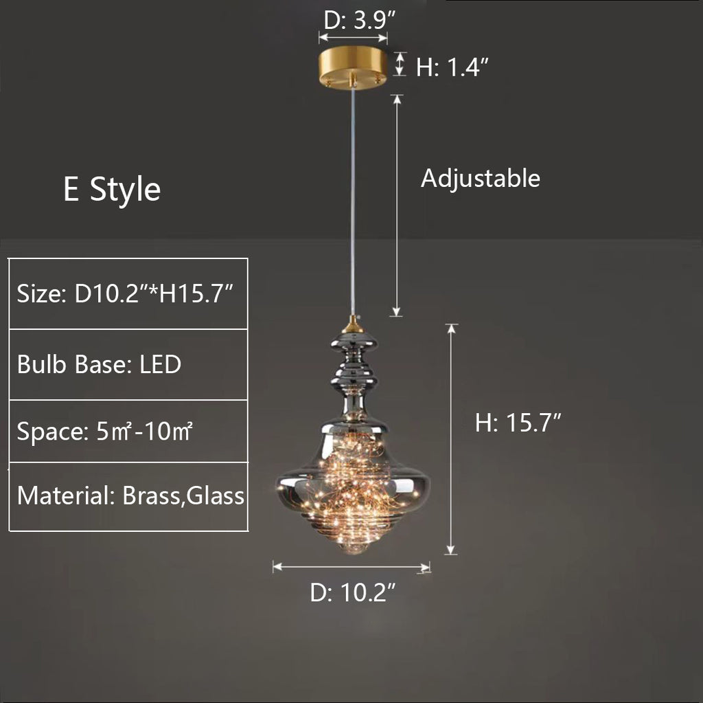 E: D10.2"*H15.7"  glass, unique, copper, brass, starburst, modern, transparent, group, collection, dining table, kitchen island, bar