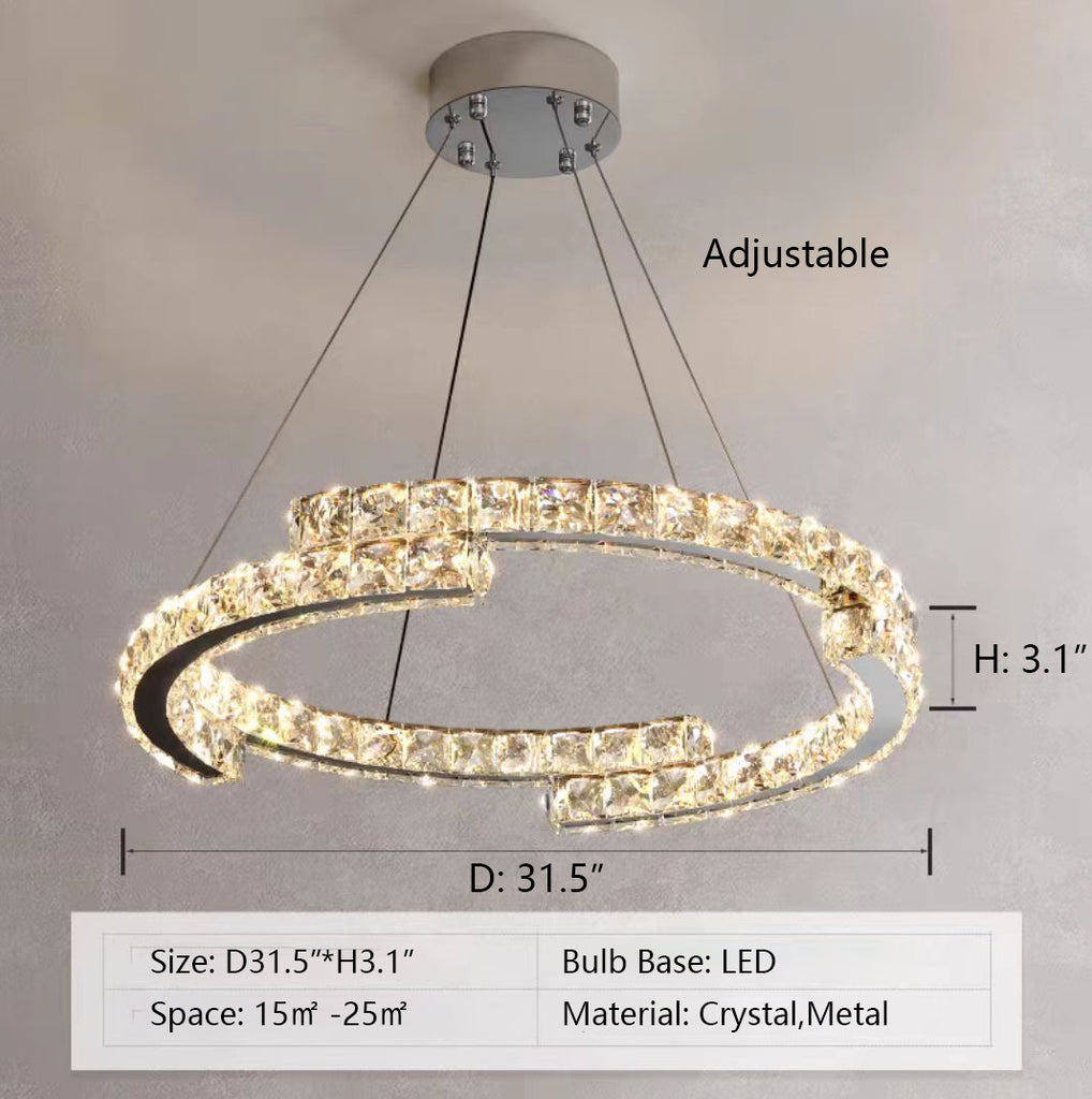 D31.5"*H3.1"  extra large, oversized, irregular, ring, crystal, suit, modern, pendant, flush mount, living room, dining room, bedroom, kitchen island