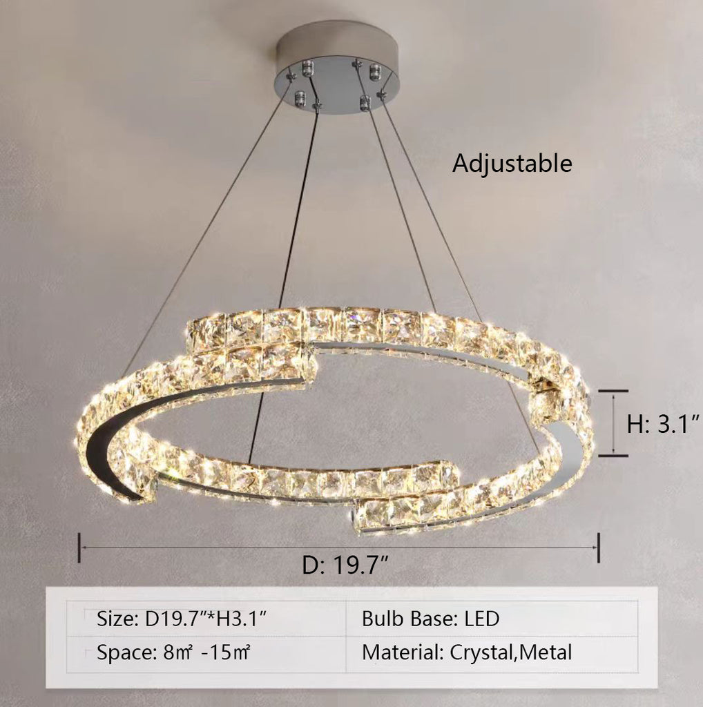 D19.7"*H3.1"  extra large, oversized, irregular, ring, crystal, suit, modern, pendant, flush mount, living room, dining room, bedroom, kitchen island