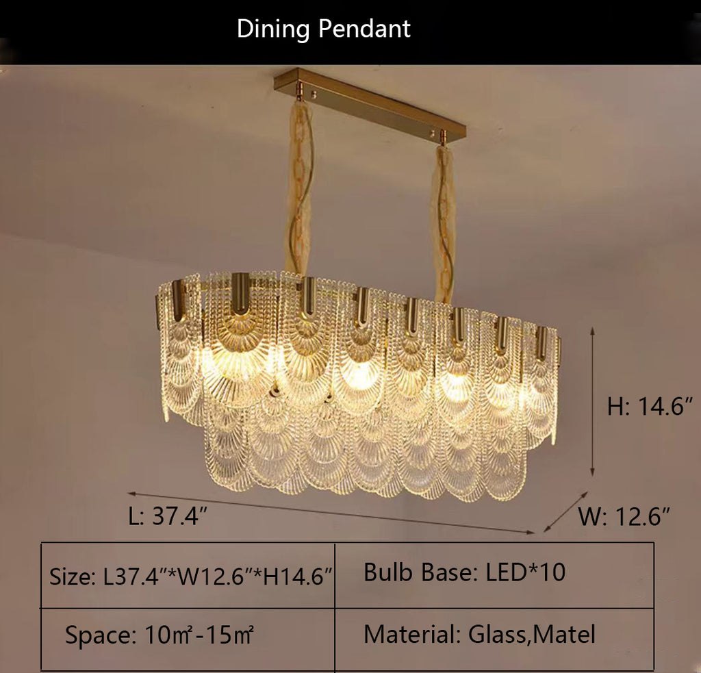 L37.4"*W12.6"*H14.6"  glass, tiered, curtain, folded, overlapped, light luxury, oversized, suit, living room, dining room, kitchen island, wall light, flush mount, ceiling, bedroom