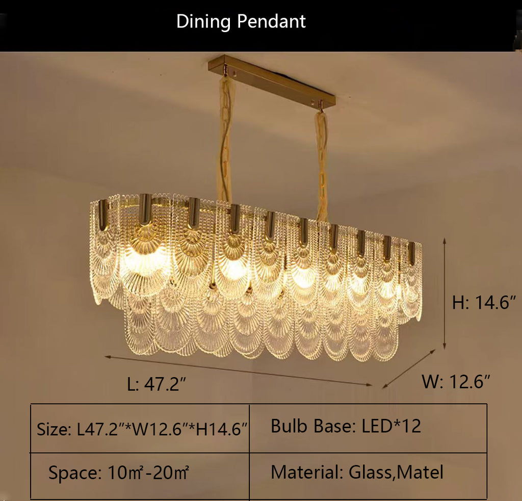 L47.2"*W12.6"*H14.6"  glass, tiered, curtain, folded, overlapped, light luxury, oversized, suit, living room, dining room, kitchen island, wall light, flush mount, ceiling, bedroom