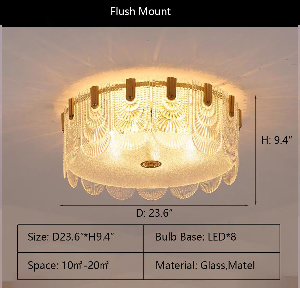 Flush Mount: D23.6"*H9.4"  glass, tiered, curtain, folded, overlapped, light luxury, oversized, suit, living room, dining room, kitchen island, wall light, flush mount, ceiling, bedroom