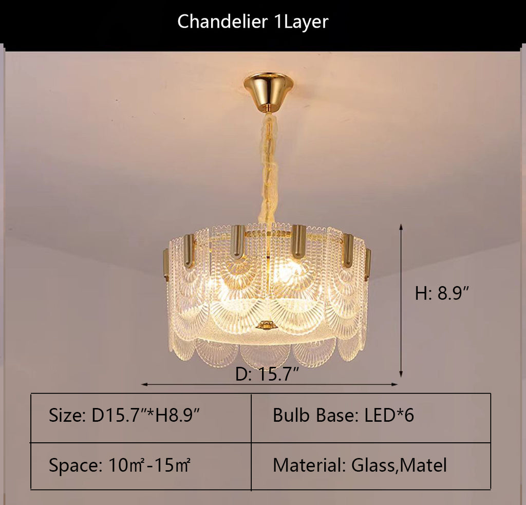 1Layer: D15.7"*H8.9"  glass, tiered, curtain, folded, overlapped, light luxury, oversized, suit, living room, dining room, kitchen island, wall light, flush mount, ceiling, bedroom