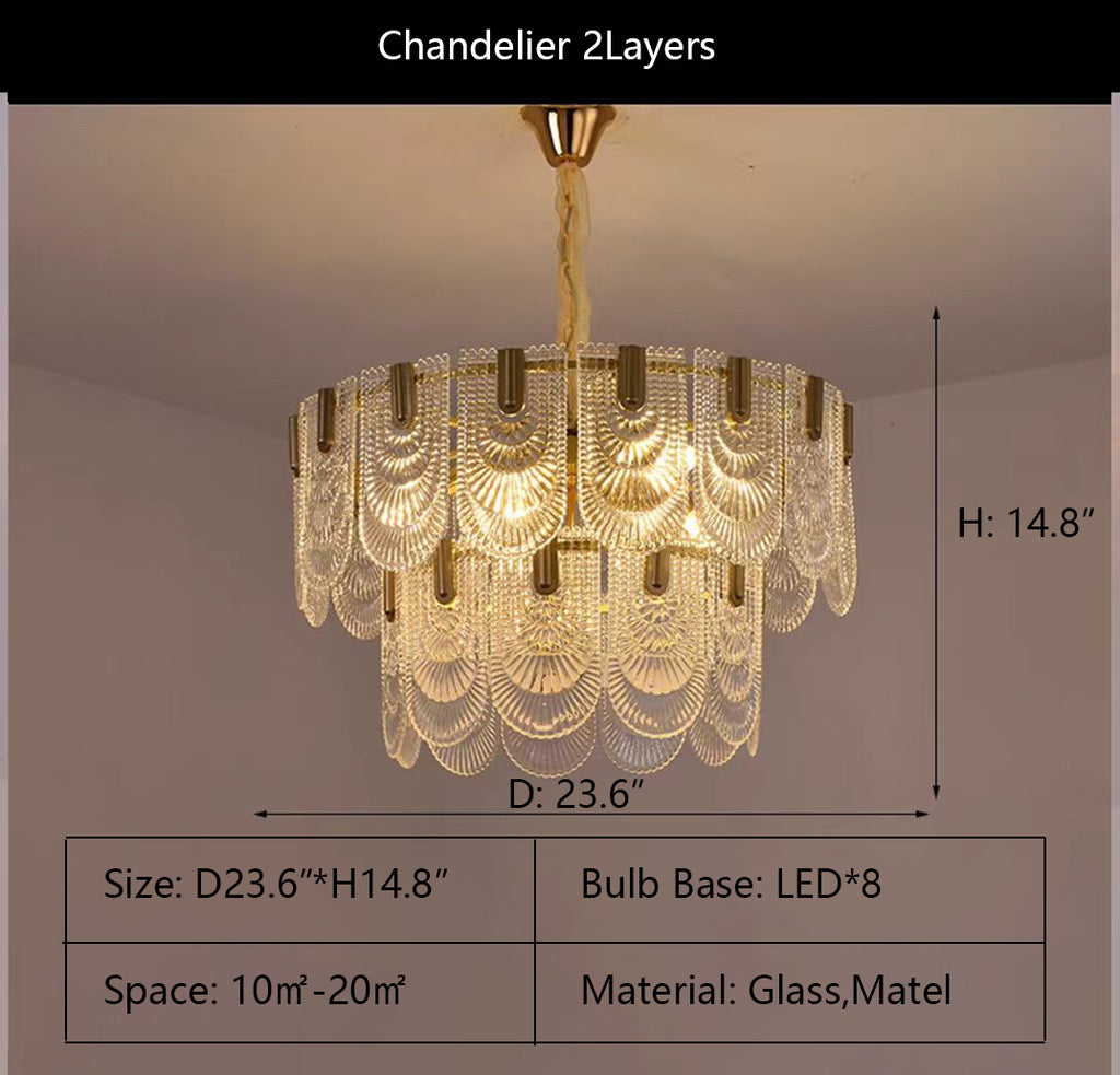 2Layers: D23.6"*H14.8"  glass, tiered, curtain, folded, overlapped, light luxury, oversized, suit, living room, dining room, kitchen island, wall light, flush mount, ceiling, bedroom
